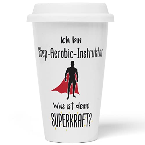 JUNIWORDS To-Go Becher mit Deckel, Ich bin Step-Aerobic-Instruktor. Was ist deine Superkraft? (5950051) von JUNIWORDS