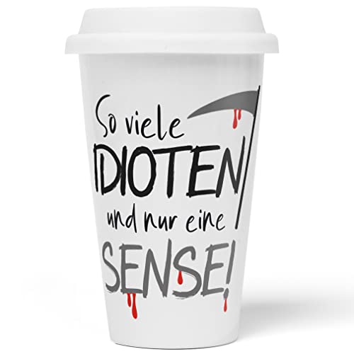 JUNIWORDS To-Go Becher mit Deckel, So viele Idioten und nur eine Sense (1007227) von JUNIWORDS