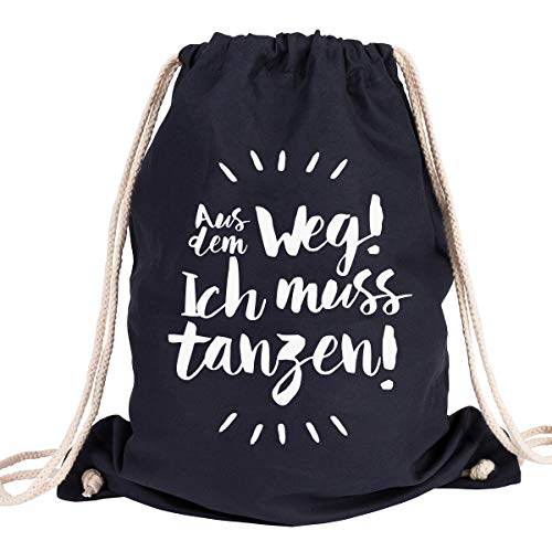 JUNIWORDS Turnbeutel - Wähle ein Motiv & Farbe - "Aus dem Weg! Ich muss tanzen!" (Beutel: Marine Blau, Text: Weiß) von JUNIWORDS