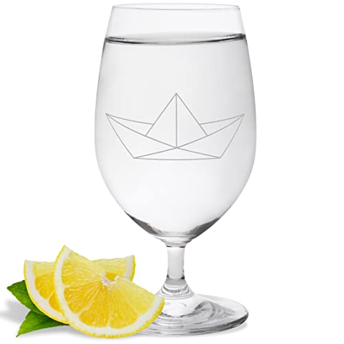 JUNIWORDS Wasserglas mit Gravur, Origami Papierboot, Wasserglas (1003443) von JUNIWORDS