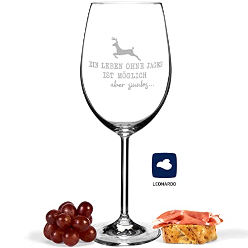 JUNIWORDS Weinglas mit Gravur, Ein Leben ohne Jagen ist möglich, aber sinnlos, Rotweinglas von JUNIWORDS
