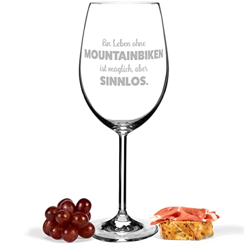 JUNIWORDS Weinglas mit Gravur, Ein Leben ohne Mountainbiken ist möglich, aber sinnlos, Rotweinglas (1009653) von JUNIWORDS