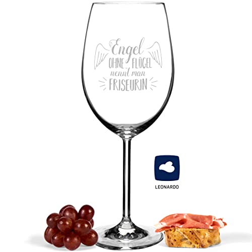 JUNIWORDS Weinglas mit Gravur, Engel ohne Flügel nennt man Friseurin, Rotweinglas (1005141) von JUNIWORDS