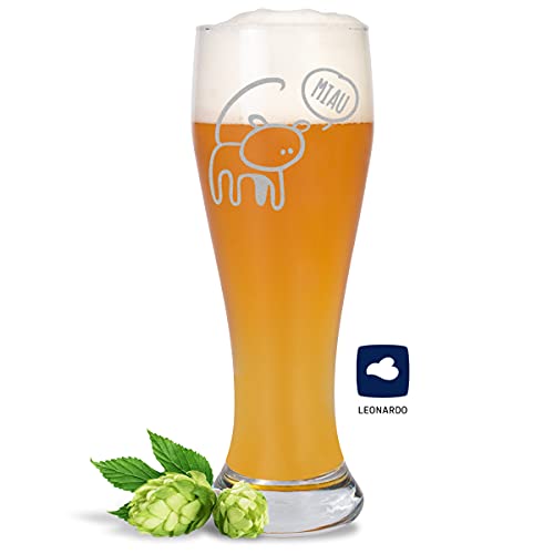 JUNIWORDS Weizenbierglas mit Gravur, Miau Katze, Bierglas von JUNIWORDS