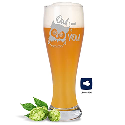 JUNIWORDS Weizenbierglas mit Gravur, Owl I need is you, Bierglas von JUNIWORDS