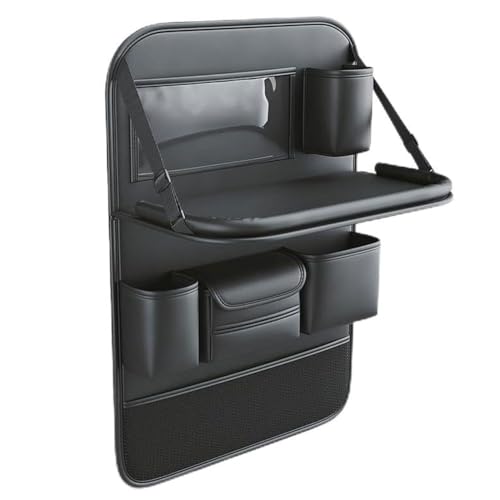 JUNJIKAIDAN Rücksitz Organizer Auto für Tesla Model 3 Model S Model X Model Y, Autositz Aufbewahrungstasche PU Leder Rückenlehnenschutz Kick-Matten Viele Taschen Zubehör,A/Black von JUNJIKAIDAN