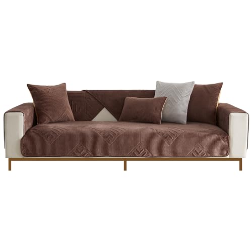 JUNLEBUYI Samt Sofabezug 1 2 3 4 Sitzer Warmer Sofaüberwurf U/L Form/Ecksofa Sofa überwurfdecke Hund Katze Sofa Überwurf/Sofaschoner/Sofaschutz Decken rutschfest (70x210cm,Braun) von JUNLEBUYI