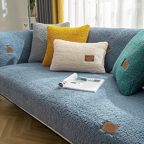 JUNLEBUYI Samt Sofabezug 4/3/2/1 Sitzer L/U Form/Ecksofa Sofa überwurfdecke Super Weicher Couch überzug Bezüge rutschfest Möbelbezug Sofaschutz Decke Hund Kratzschutz Katze,1 STÜCK (90x210cm,Blau 1#) von JUNLEBUYI