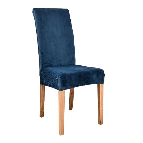 JUNLEBUYI Samt Stuhlhussen, Stretch Stuhlbezug Stuhlüberzug Esszimmerstühle Bezug Universale Elastische Hussen Waschbar Abnehmba Für Hotel, Bankett, Restaurant, Büro, Partys Deko (Navy A,1pcs) von JUNLEBUYI