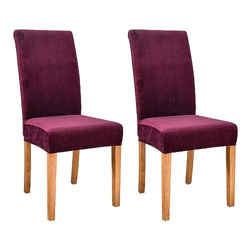JUNLEBUYI Samt Stuhlhussen, Stretch Stuhlbezug Stuhlüberzug Esszimmerstühle Bezug Universale Elastische Hussen Waschbar Abnehmba Für Hotel, Bankett, Restaurant, Büro, Partys Deko (Purple,2pcs) von JUNLEBUYI