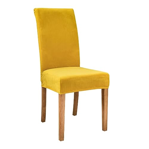 JUNLEBUYI Samt Stuhlhussen, Stretch Stuhlbezug Stuhlüberzug Esszimmerstühle Bezug Universale Elastische Hussen Waschbar Abnehmba Für Hotel, Bankett, Restaurant, Büro, Partys Deko (Yellow A,1pcs) von JUNLEBUYI