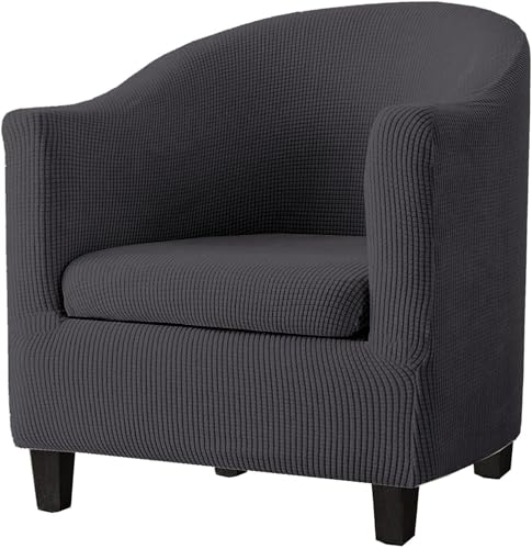 JUNLEBUYI Sesselschoner Elastisch Sesselüberwurf, Wannenstuhl Bezug, Tub Stuhlhussen, Anti-Rutsch Sessel Überzug Sofabezug Für Einzelsofa, Clubsessel, Cocktailsessel Esszimmer Wohnzimmer (Dunkelgrau) von JUNLEBUYI