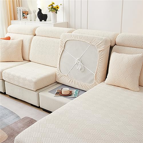 JUNLEBUYI Sofa Sitzkissenbezug, High Stretch Jacquard Sitzkissenschutz, Husse Überzug Bezug Für Sofa Sitzkissen, rutschfest Couchüberzüge Sofasitzbezug L-förmiger Ecksofas (1-Sitzer,Beige-B) von JUNLEBUYI