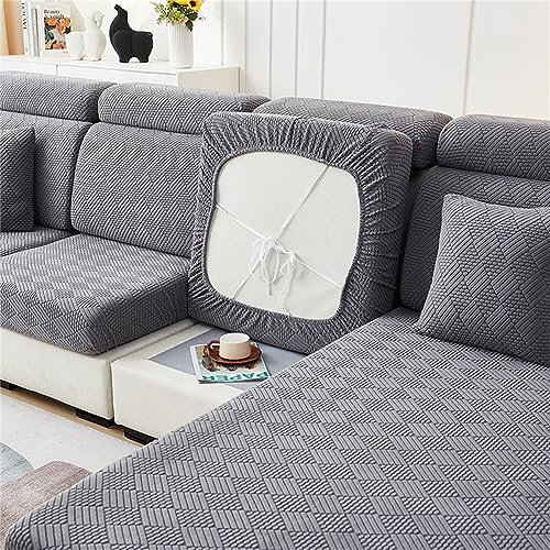 JUNLEBUYI Sofa Sitzkissenbezug, High Stretch Jacquard Sitzkissenschutz, Husse Überzug Bezug Für Sofa Sitzkissen, rutschfest Couchüberzüge Sofasitzbezug L-förmiger Ecksofas (Chaiselongue,Grau-B) von JUNLEBUYI