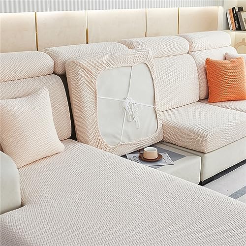 JUNLEBUYI Sofa Sitzkissenbezug, High Stretch Jacquard Sitzkissenschutz, Husse Überzug Bezug Für Sofa Sitzkissen, rutschfest Couchüberzüge Sofasitzbezug L-förmiger Ecksofas (Große Kopfstütze,Beige-C) von JUNLEBUYI