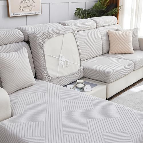 JUNLEBUYI Sofa Sitzkissenbezug, Rückenkissen Elastische Sofabezug Jacquard Sofahusse Stretch Couchbezug Sofasitzbezug Husse Überzug Bezug Für L Form Ecksofa Sitzkissen (Grau1-A,4-Sitzer) von JUNLEBUYI