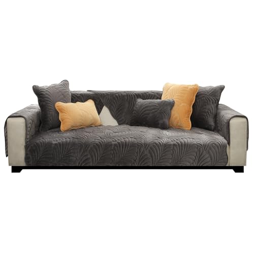 JUNLEBUYI Sofa Überzug Ecksofa L Form Sofabezug 1/2/3/4 Sitzer Sofaschoner Warme Samt rutschfest Sofa/Couch Überwurfdecke Sofaschutz Katze/Hunde (70x90cm,Dunkelgrau) von JUNLEBUYI