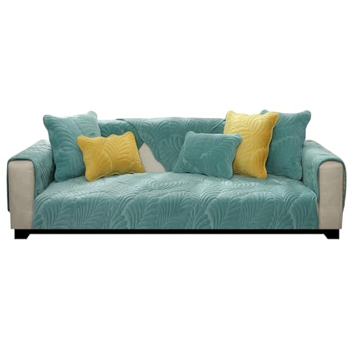 JUNLEBUYI Sofa Überzug Ecksofa L Form Sofabezug 1/2/3/4 Sitzer Sofaschoner Warme Samt rutschfest Sofa/Couch Überwurfdecke Sofaschutz Katze/Hunde (90x160cm,Grün) von JUNLEBUYI