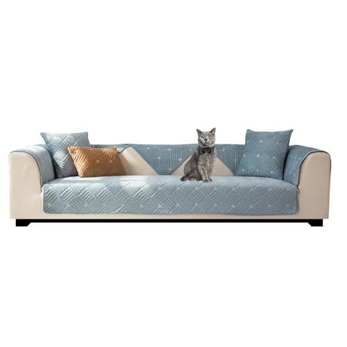 JUNLEBUYI Sofa Überzug Ecksofa L Form Sofabezug1/2/3/4 Sitzer Sofaschoner Samt rutschfest Sofa/Couch Überwurfdecke Sofaschutz Katze/Hunde (90x120cm,Blau#) von JUNLEBUYI