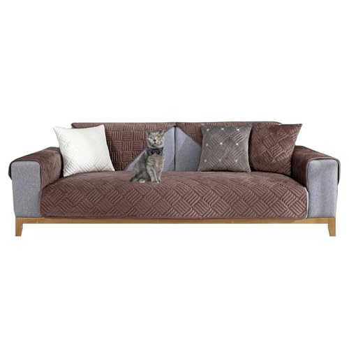 JUNLEBUYI Sofa Überzug Ecksofa L Form Sofabezug1/2/3/4 Sitzer Sofaschoner Samt rutschfest Sofa/Couch Überwurfdecke Sofaschutz Katze/Hunde (90x120cm,Braun) von JUNLEBUYI
