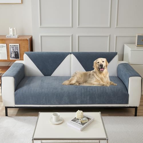 JUNLEBUYI Sofa überzug 3 2 1 Sitzer, Couch überzug Sofaüberzug L Form Ecksofa Sofa Couch Überwurfdecke Sofa Schutzdecke Gestreift Sofaschoner rutschfest (70×180cm,Grau Blau) von JUNLEBUYI