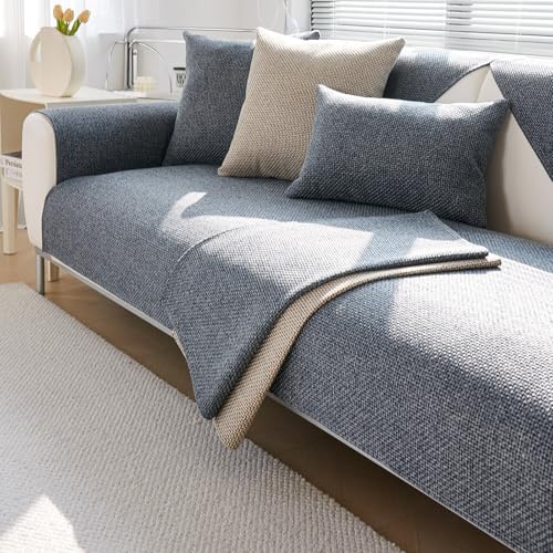 JUNLEBUYI Sofabezug, Baumwolle Leinen Sofa überwurf Couch überzug Sofa Schutzdecke rutschfest Sofabezug Ecksofa Couchbezug L Form Sofa überzug 3 Sitzer / 4 2 1 Sitzer (70×120cm,Grau) von JUNLEBUYI