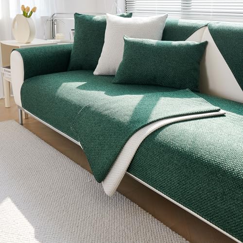JUNLEBUYI Sofabezug, Baumwolle Leinen Sofa überwurf Couch überzug Sofa Schutzdecke rutschfest Sofabezug Ecksofa Couchbezug L Form Sofa überzug 3 Sitzer / 4 2 1 Sitzer (90×180cm,Grün) von JUNLEBUYI