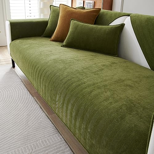 JUNLEBUYI Sofabezug 1 2 3 4 Sitzer, Samt Chenille Anti-rutsch Sofaüberwurf Couchbezug Sofa Sitzkissenbezug Sofahusse Sofa überzug Ecksofa/L Form, Sofaschoner Für Hunde (90x160cm,Grün#) von JUNLEBUYI