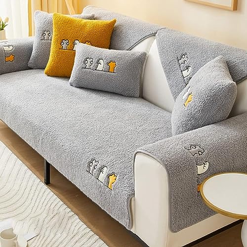 Samt Sofabezug 4/3/2/1 Sitzer L/U Form/Ecksofa Sofa überwurfdecke Super Weicher Couch überzug Bezüge Rutschfest Möbelbezug Sofaschutz Decke Hund Kratzschutz Katze,1 STÜCK (110x240cm,Grau 2#) von JUNLEBUYI