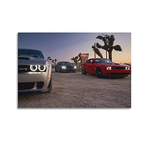 JUNNA Sportauto-Poster für Dodge Challenger SRT Hellcat Super Car Dekorative Malerei Leinwand Wand und Kunst Bild Familie Schlafzimmer Dekor 50 x 75 cm von JUNNA