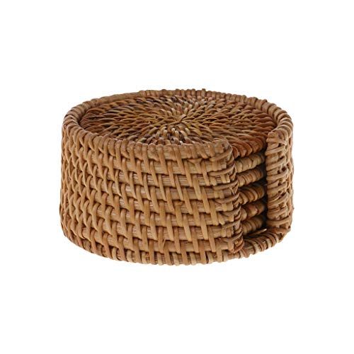 6pcs Runde Natürliche Rattan Coasters Bowl Pad Handgefertigte Isolierung Tischematen Tischpolstertasse Matten von JUNNASALIKER