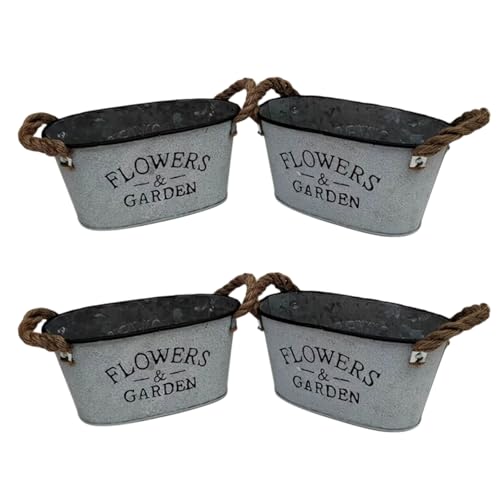 JUNNASALIKER 4pcs Ovale Metallpflanzenbehälter Für Blumen Dekorativen Blumeneimer Geprägter Pflanzer Für Innen Und Außengebrauch von JUNNASALIKER