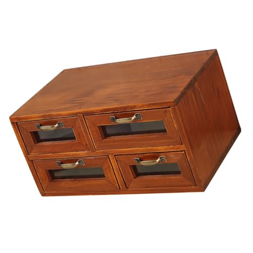 Retro-Schubladenschrank aus Massivholz, dekorative Aufbewahrungsbox aus Holz mit Glasfront, 4 Schubladen für einfachen Zugang Retro-Schubladenschrank aus Massivholz, dekorative Aufbewahrungsbox aus Holz mit Glasfront, 4 Schubladen für einfachen Zugang von JUNNASALIKER