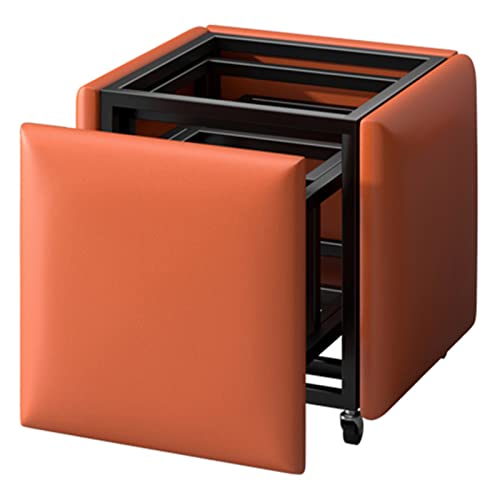 JUNNIU 5-in-1-Magic-Cube-Hocker, moderner Sofa-Kombinationsstuhl für Zuhause, Wohnzimmer, Aufbewahrungshocker mit PU-Ledersitz und drehbaren Rädern, 45 x 45 x 45 cm (Farbe: Orange) Decoration von JUNNIU