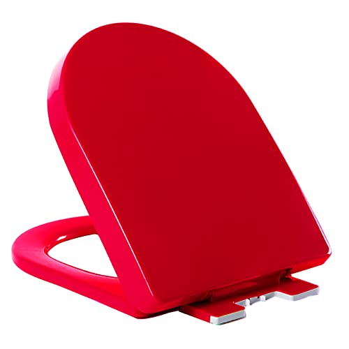 JUNNIU Toilettendeckel, Toilettendeckel Klobrille mit Absenkautomatik Ideal Standard WC Sitz WC Deckel Klodeckel D Form Klositz aus PP Toilet Seat Toilettensitz Toilettenbrille Red von JUNNIU