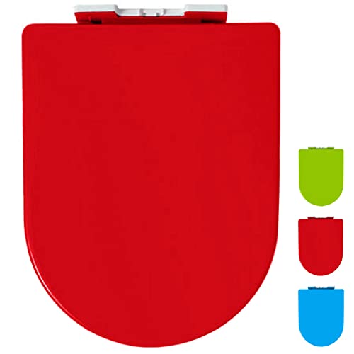 Toilettendeckel, Toilettendeckel, mit Verstellbaren Scharnieren D-Form Absenkautomatik-Toilettensitz, Klodeckel aus Kunststoff, Einfach zu Reinigen und zu Installieren, WC Deckel in Standardgröße Red von JUNNIU