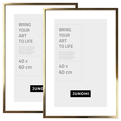 JUNOMI® 2 x Bilderrahmen 40 x 60 cm Holz | Farbe Gold | Bilderrahmen Gold mit bruchsicherem Acryl-Glas | Bilderrahmen Holz von JUNOMI