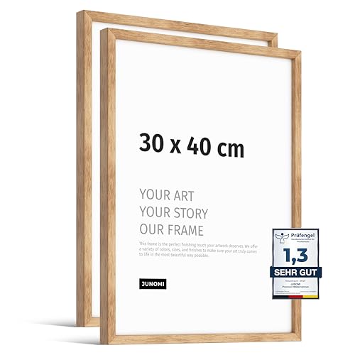 JUNOMI® 2 x Premium Bilderrahmen Eiche 30 x 40 cm | Echtholz Bilderrahmen 30 x 40 cm aus Eiche mit bruchsicherem Acryl-Glas | Eichenrahmen von JUNOMI