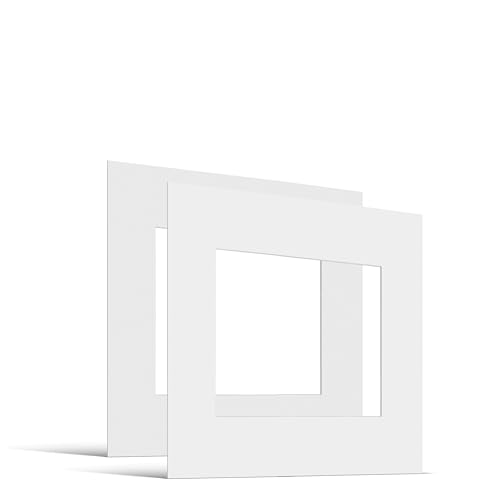JUNOMI® 2X Passepartout 30x30 cm Außenmaß – für Bildformat 20x20 cm – 1,5 mm Dicke – Farbe Reinweiß von JUNOMI
