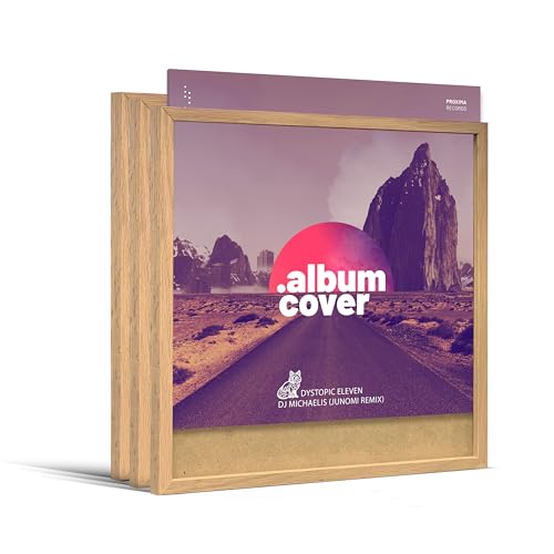 JUNOMI® 3 x Schallplatten Rahmen Eiche | für LP Cover 30,4 – 31,3 cm | Vinyl Rahmen | Deko, Bilderrahmen, Wandrahmen von JUNOMI