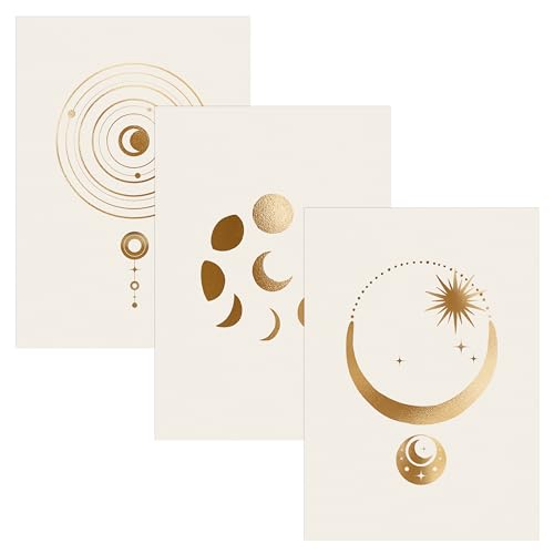 JUNOMI® 3er Set Mond Poster DIN A2 | Boho Deko, Gold, Minimalistisch, Yoga Zubehör, Mond Poster, Meditation | Ohne Rahmen von JUNOMI