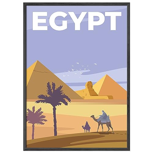 JUNOMI® Ägypten Poster DIN A2 | Wohnzimmer Deko, Modernes Wandbild, Ägypten Bild, Reiseposter, Pyramiden, Gizeh | Mit Rahmen Schwarz von JUNOMI