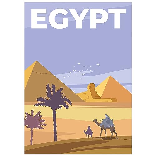 JUNOMI® Ägypten Poster DIN A2 | Wohnzimmer Deko, Modernes Wandbild, Ägypten Bild, Reiseposter, Pyramiden, Gizeh | Ohne Rahmen von JUNOMI