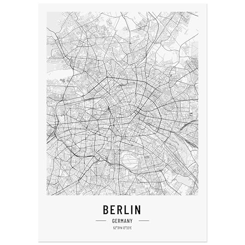 JUNOMI® Berlin Poster 50x70 cm Wohnzimmer Deko, Modernes Wandbild, Berlin Bild, Wandbild ohne Rahmen, Stadtplan Poster Berlin, perfekte Geschenkidee für Berliner von JUNOMI