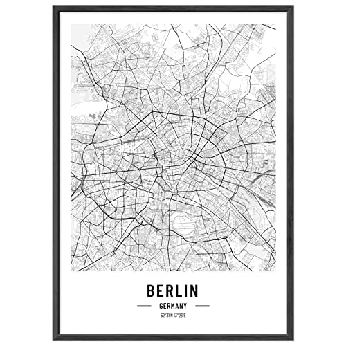 JUNOMI® Berlin Poster XL Schwarz Weiss, DIN A2 Wohnzimmer Deko, Modernes Wandbild, Berlin Bild, Wandbild ohne Rahmen, Stadtplan Poster Berlin, perfekte Geschenkidee für Berliner von JUNOMI