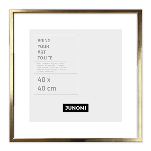 JUNOMI® Bilderrahmen 40 x 40 cm Holz | Farbe Gold | Bilderrahmen Gold mit bruchsicherem Acryl-Glas | Bilderrahmen Holz von JUNOMI