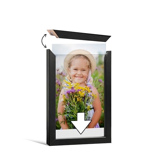 JUNOMI® Bilderrahmen Schwarz 10x15 cm | Einfacher Wechsel durch Magnetsystem | Fotorahmen Schwarz, Magnetrahmen von JUNOMI