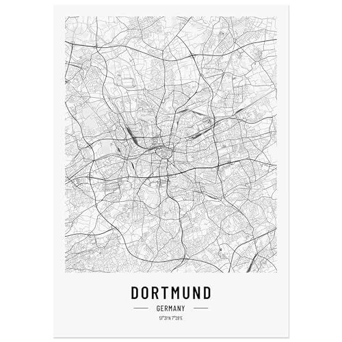 JUNOMI® Dortmund Poster 50x70 cm Wohnzimmer Deko, Modernes Wandbild, Dortmund Bild, Wandbild ohne Rahmen, Stadtplan Poster Dortmund, perfekte Geschenkidee für Dortmunder von JUNOMI