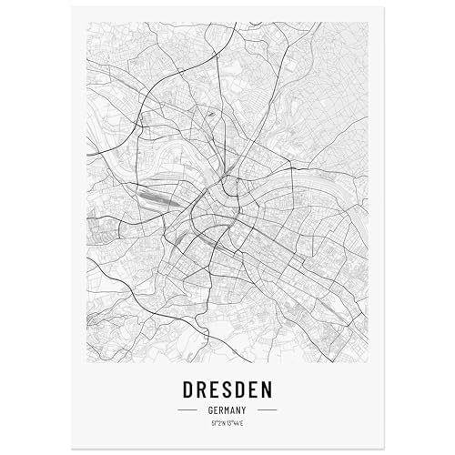 JUNOMI® Dresden Poster 50x70 cm Wohnzimmer Deko, Modernes Wandbild, Dresden Bild, Wandbild ohne Rahmen, Stadtplan Poster Dresden, perfekte Geschenkidee für Dresdener von JUNOMI