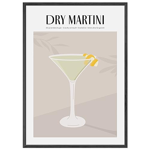 JUNOMI® Dry Martini Poster DIN A2, Cocktail, Longdrink, Bar, Getränke, Cocktail Set | Mit Rahmen Schwarz von JUNOMI